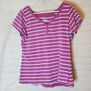 PURPLE and White Horizontal Stripes Vneck by Columbia Size Large.